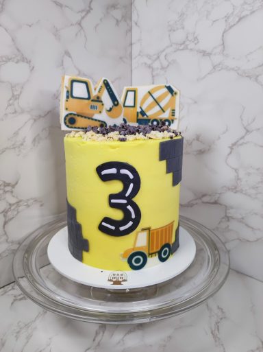 Gateau anniversaire 3ans chantier jaune